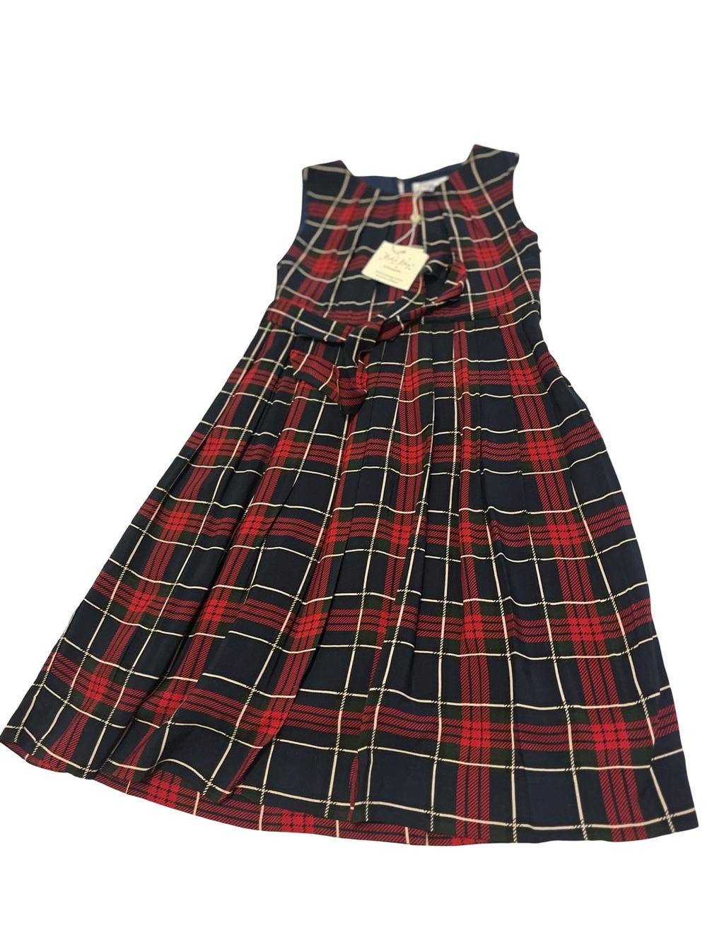 NWT Rachel Riley Tartan Plaid Check Party Dress Blue Red Green Sz 7Y Holiday